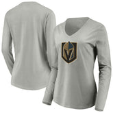NHL Vegas Golden Knights Women's Primary Logo V-Neck Long Sleeve T-Shirt - Gray