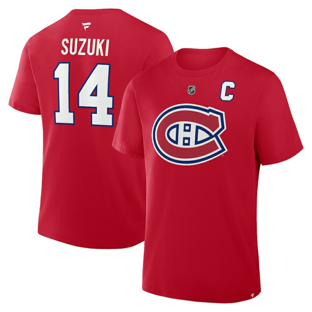 NHL Nick Suzuki Montreal Canadiens Fanatics Authentic Stack Name & Number T-Shirt - Red