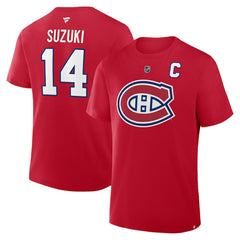 NHL Nick Suzuki Montreal Canadiens Fanatics Authentic Stack Name & Number T-Shirt - Red