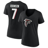 Bijan Robinson Atlanta Falcons Women's Icon Name & Number V-Neck T-Shirt Black