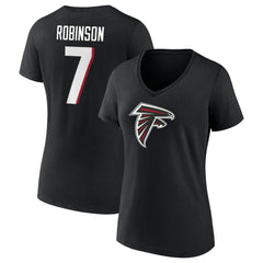 Bijan Robinson Atlanta Falcons Women's Icon Name & Number V-Neck T-Shirt Black