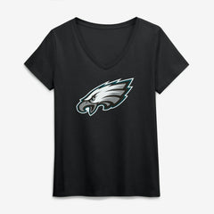 Philadelphia Eagles Logo Athletic Women's Primary Logo V-Neck T-Shirt Black