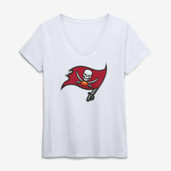 Tampa Bay Buccaneers Logo Athletic Women's Primary Logo V-Neck T-Shirt White
