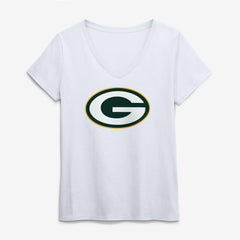 Green Bay Packers Logo Athletic Women's Primary Logo V-Neck T-Shirt White