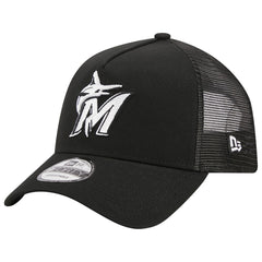 Miami Marlins New Era A-Frame 9FORTY Trucker Adjustable Hat - Black Hats
