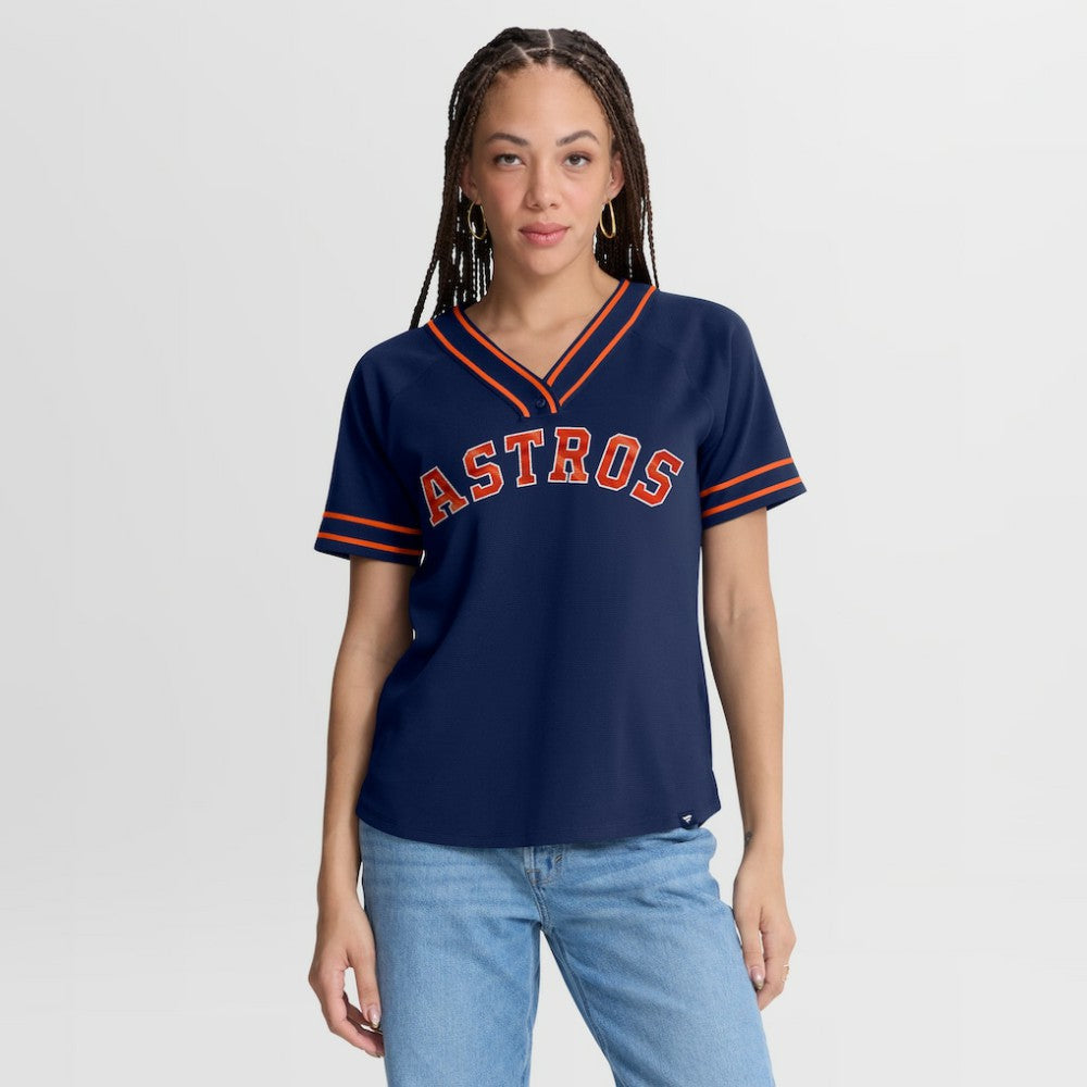 Houston Astros Fanatics Women's Diva Race Ahead Raglan V-Neck T-Shirt - Navy T-shirts