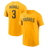 Jackson Merrill San Diego Padres Nike Name & Number T-Shirt - Gold T-shirts