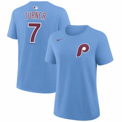 Trea Turner Philadelphia Phillies Nike Women's Name & Number T-Shirt - Light Blue T-shirts