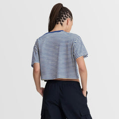 Seattle Mariners Nike Women's Cooperstown Collection Striped Cropped T-Shirt - Royal/Cream T-shirts