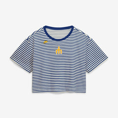 Seattle Mariners Nike Women's Cooperstown Collection Striped Cropped T-Shirt - Royal/Cream T-shirts