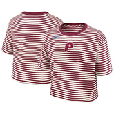 Philadelphia Phillies Nike Women's Cooperstown Collection Striped Cropped T-Shirt - Burgundy/Cream T-shirts