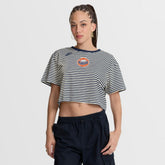Houston Astros Nike Women's Cooperstown Collection Striped Cropped T-Shirt - Navy/Cream T-shirts