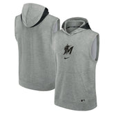 Miami Marlins Nike Authentic Collection Early Work Dri-FIT Sleeveless Hoodie - Heather Gray Hoodies