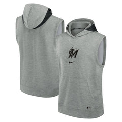 Miami Marlins Nike Authentic Collection Early Work Dri-FIT Sleeveless Hoodie - Heather Gray Hoodies