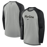 Miami Marlins Nike Authentic Collection Game Time Raglan Performance Long Sleeve T-Shirt - Heather Gray/Black T-shirts