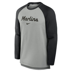 Miami Marlins Nike Authentic Collection Game Time Raglan Performance Long Sleeve T-Shirt - Heather Gray/Black T-shirts