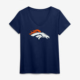 Denver Broncos Logo Athletic Women's Primary Logo V-Neck T-Shirt Navy