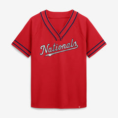 Washington Nationals Fanatics Women's Diva Race Ahead Raglan V-Neck T-Shirt - Red T-shirts