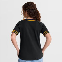 Pittsburgh Pirates Fanatics Women's Diva Race Ahead Raglan V-Neck T-Shirt - Black T-shirts