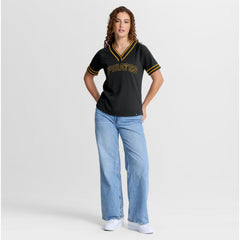 Pittsburgh Pirates Fanatics Women's Diva Race Ahead Raglan V-Neck T-Shirt - Black T-shirts