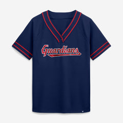Cleveland Guardians Fanatics Women's Diva Race Ahead Raglan V-Neck T-Shirt - Navy T-shirts