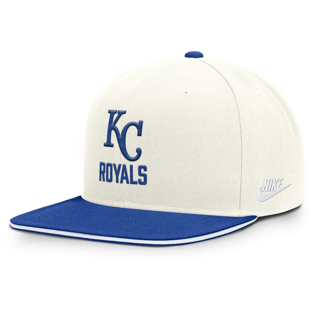 Kansas City Royals Nike Cooperstown Pro Dri-FIT Snapback Hat - Cream/Royal Hats