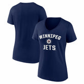 NHL Winnipeg Jets Logo Athletic Women's Arch Victory V-Neck T-Shirt - Navy