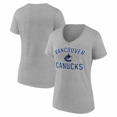 NHL Vancouver Canucks Logo Athletic Women's Arch Victory V-Neck T-Shirt - Heather Gray