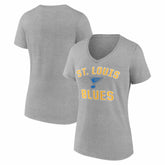 NHL St. Louis Blues Logo Athletic Women's Arch Victory V-Neck T-Shirt - Heather Gray