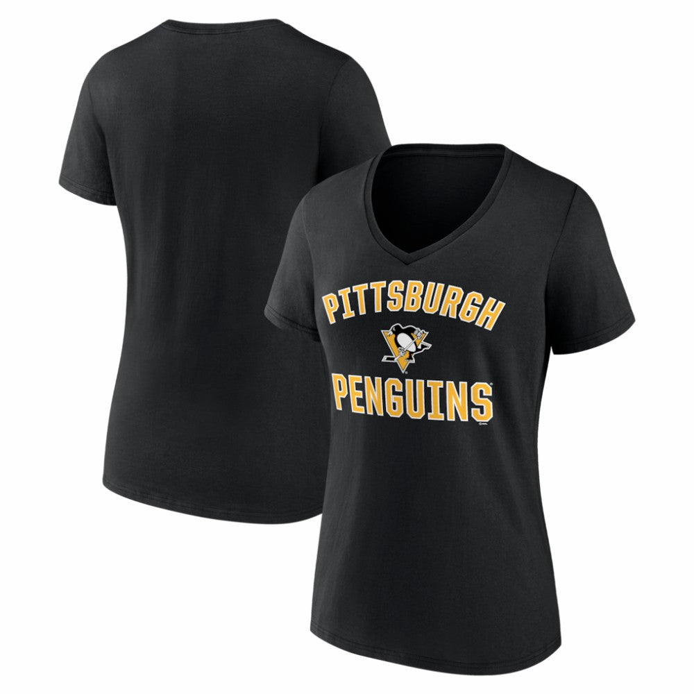 NHL Pittsburgh Penguins Logo Athletic Women's Arch Victory V-Neck T-Shirt - Black