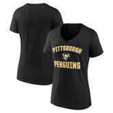 NHL Pittsburgh Penguins Logo Athletic Women's Arch Victory V-Neck T-Shirt - Black