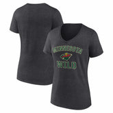 NHL Minnesota Wild Logo Athletic Women's Arch Victory V-Neck T-Shirt - Heather Charcoal