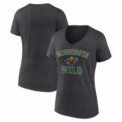 NHL Minnesota Wild Logo Athletic Women's Arch Victory V-Neck T-Shirt - Heather Charcoal