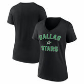 NHL Dallas Stars Logo Athletic Women's Arch Victory V-Neck T-Shirt - Black