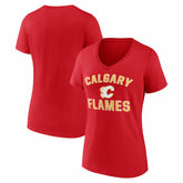 NHL Calgary Flames Logo Athletic Women's Arch Victory V-Neck T-Shirt - Red