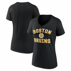 NHL Boston Bruins Logo Athletic Women's Arch Victory V-Neck T-Shirt - Black