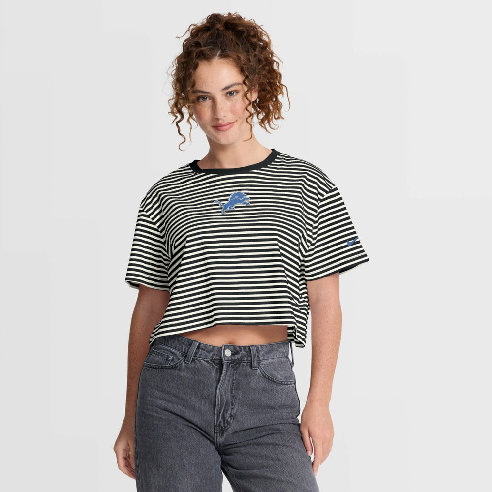 Detroit Lions Women's Striped Cropped T-Shirt Black/Cream