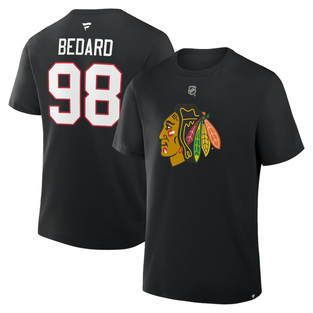 NHL Connor Bedard Chicago Blackhawks Fanatics Authentic Stack Name & Number T-Shirt - Black