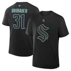 NHL Philipp Grubauer Seattle Kraken Fanatics Authentic Stack Name & Number T-Shirt - Black