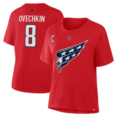 NHL Alexander Ovechkin Washington Capitals Fanatics Women's Authentic Stack Name & Number T-Shirt - Red