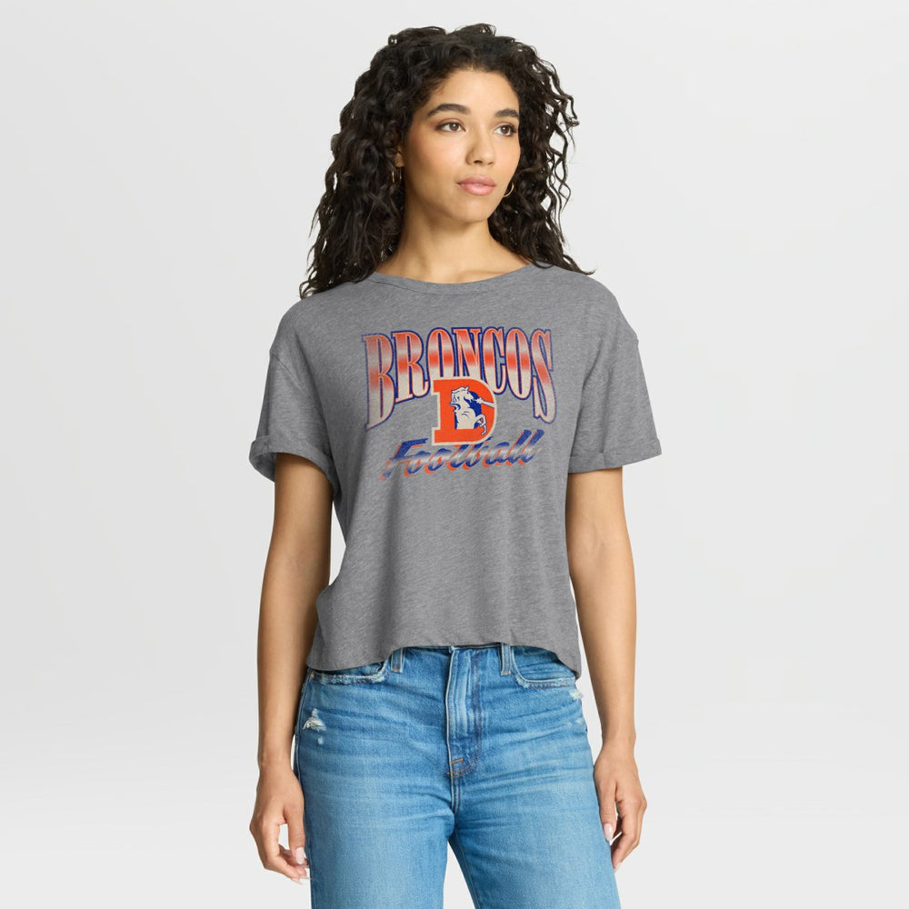Denver Broncos Women's Overplayed Tribute Tri-Blend Boxy T-Shirt Heather Gray