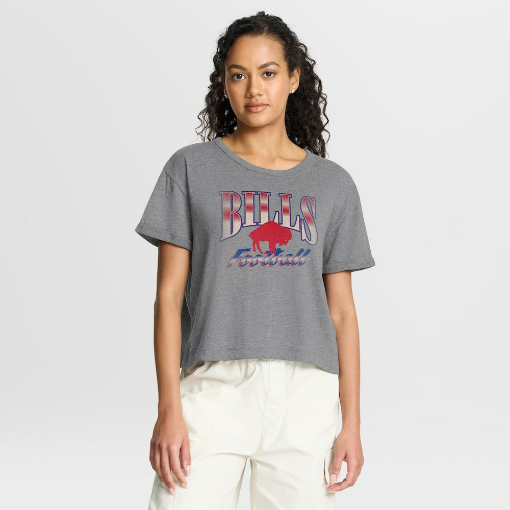 Buffalo Bills Women's Overplayed Tribute Tri-Blend Boxy T-Shirt Heather Gray