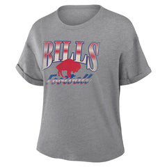 Buffalo Bills Women's Overplayed Tribute Tri-Blend Boxy T-Shirt Heather Gray