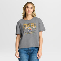 Pittsburgh Steelers Women's Overplayed Tribute Tri-Blend Boxy T-Shirt Heather Gray