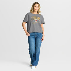 Pittsburgh Steelers Women's Overplayed Tribute Tri-Blend Boxy T-Shirt Heather Gray