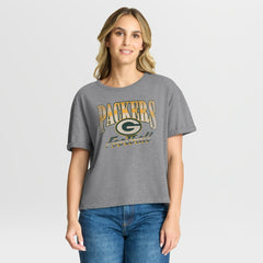 Green Bay Packers Women's Overplayed Tribute Tri-Blend Boxy T-Shirt Heather Gray