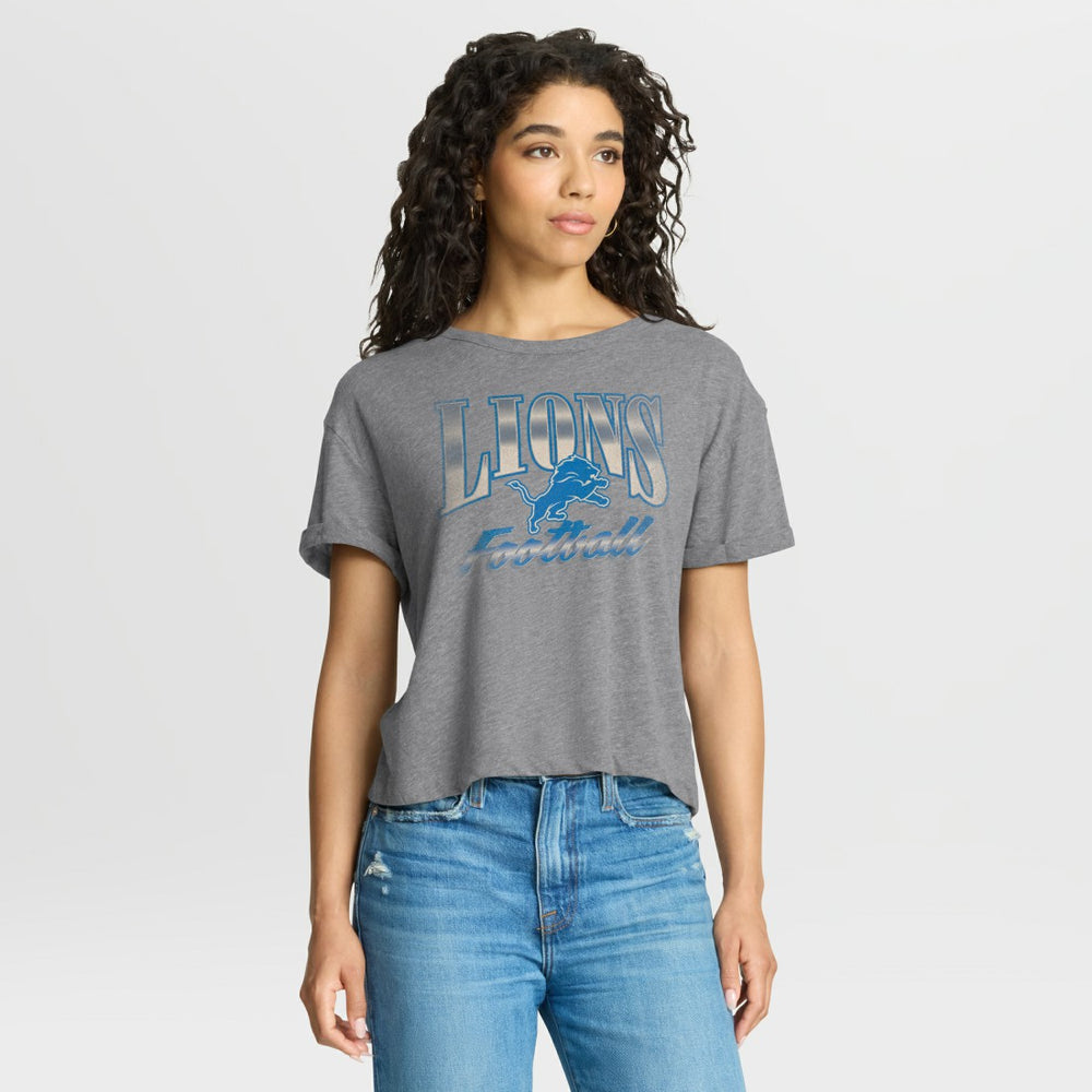 Detroit Lions Women's Overplayed Tribute Tri-Blend Boxy T-Shirt Heather Gray