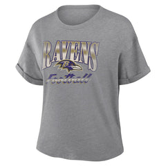 Baltimore Ravens Women's Overplayed Tribute Tri-Blend Boxy T-Shirt Heather Gray