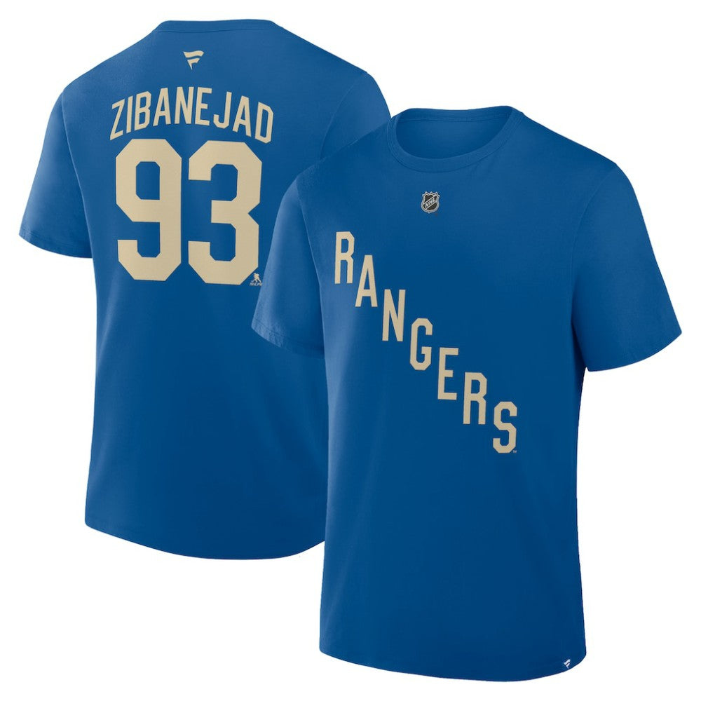 NHL Mika Zibanejad New York Rangers Fanatics Authentic Stack Name & Number T-Shirt - Blue