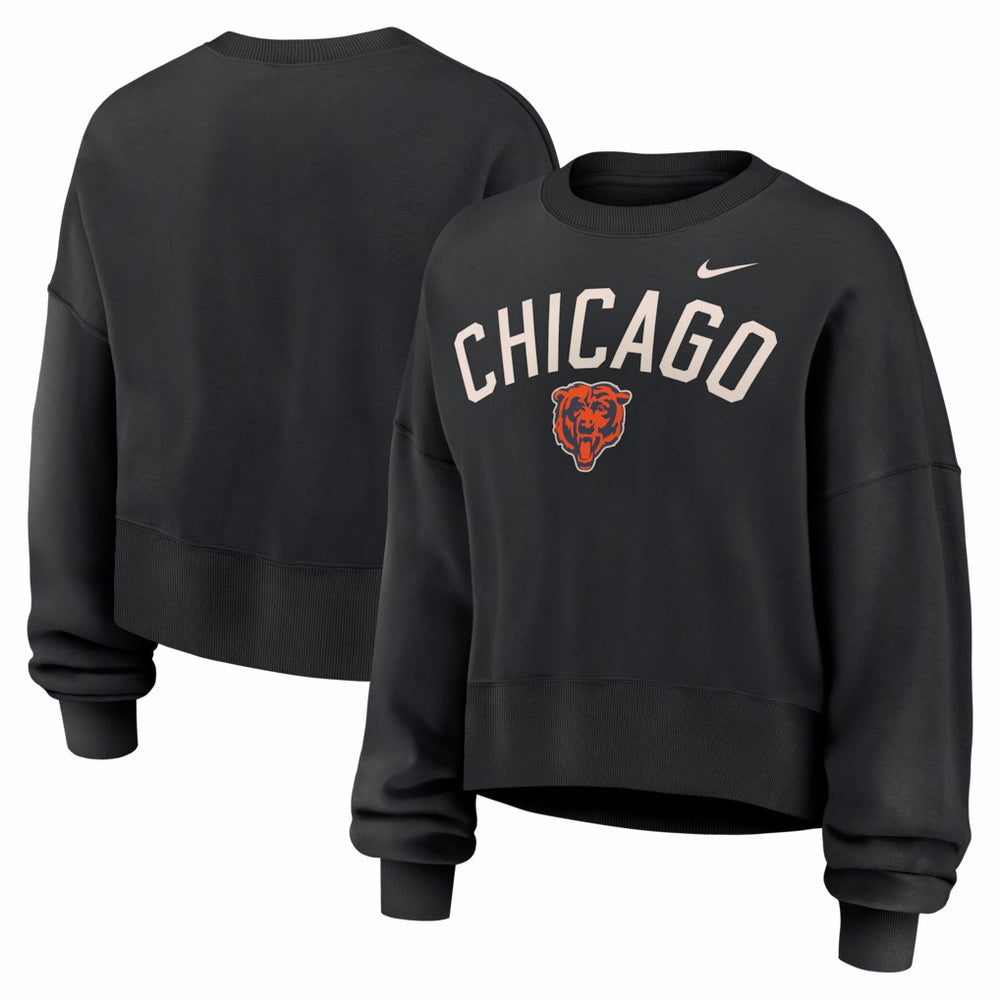 Chicago Bears Women's Oversized High Hip Legacy Arch Phoenix Fleece Sweatshirt Black